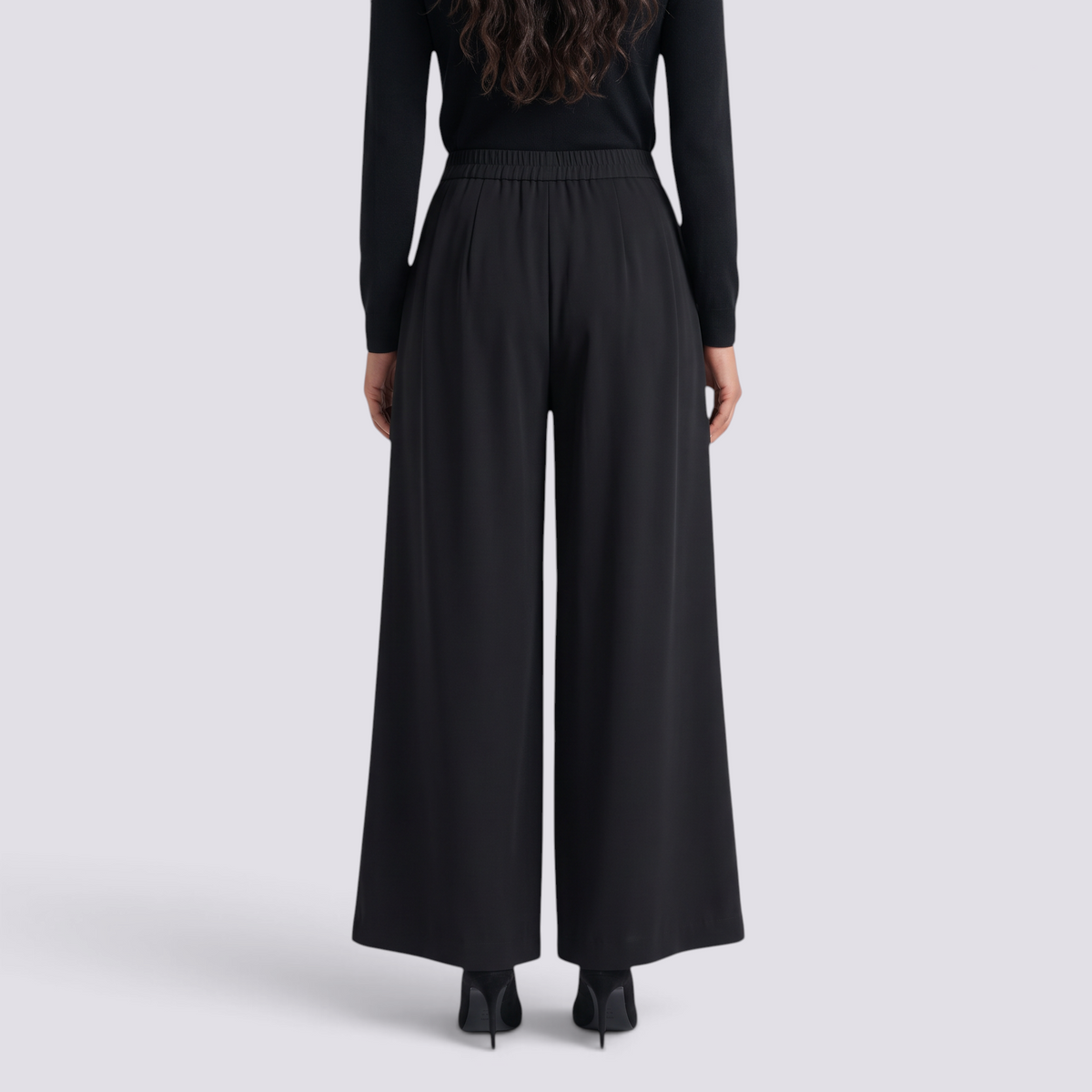 Pantalón Palazzo Plisado Mujer - Negro - Espalda