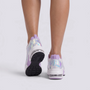 Zapatillas deportivas chunky mujer blancas iridiscentes con paneles holográficos y suela de plataforma, vista trasera