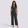 Conjunto Chaleco Sin Mangas Mujer Pantalon Ancho - Black Front