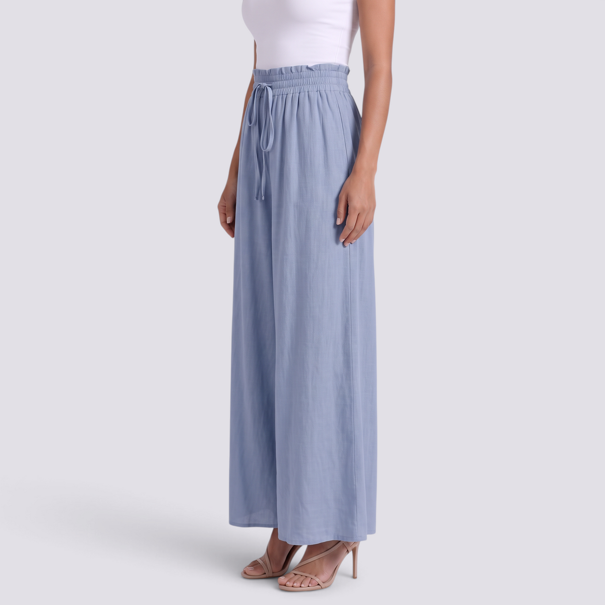Pantalón Palazzo Mujer Cordón Ajustable - Azul Celeste - Vista Lateral