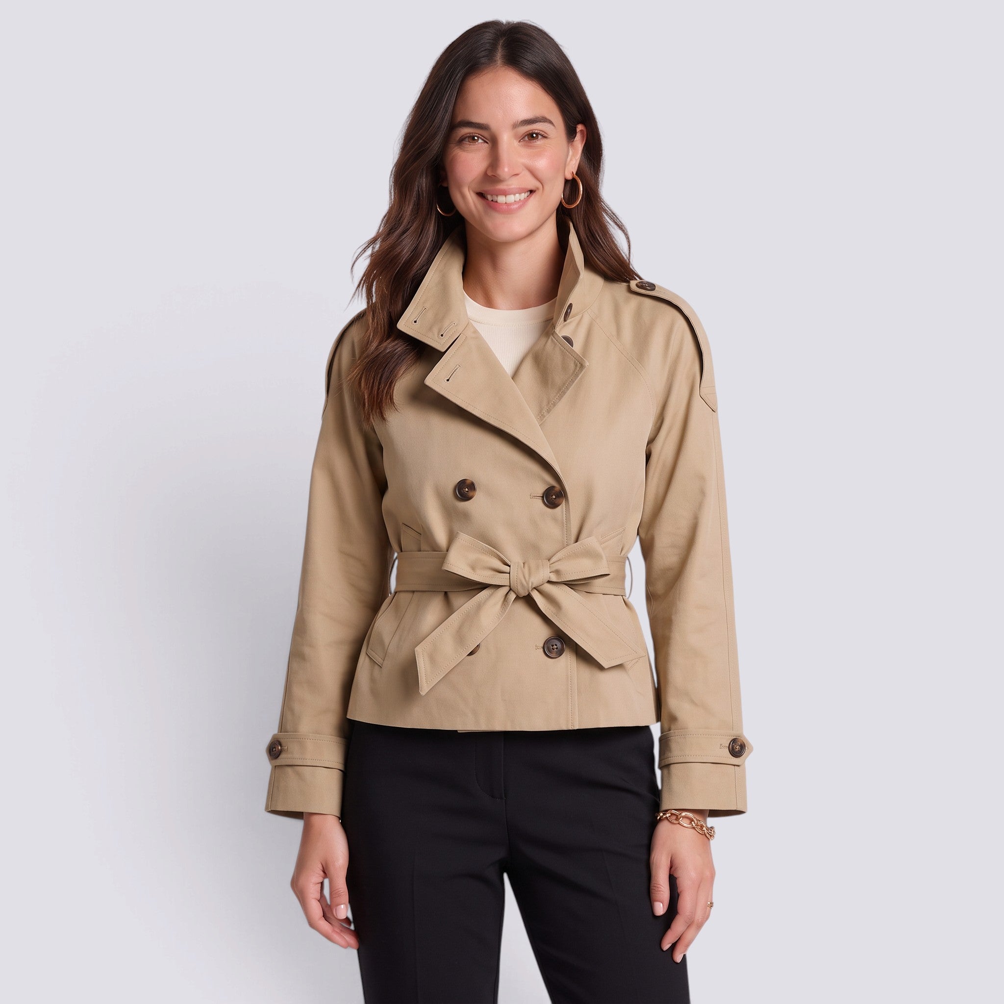 Gabardina Mujer Corta con Cinturón