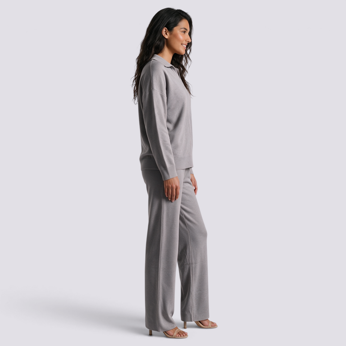Conjunto Punto Mujer Pantalón Recto - Gris lateral