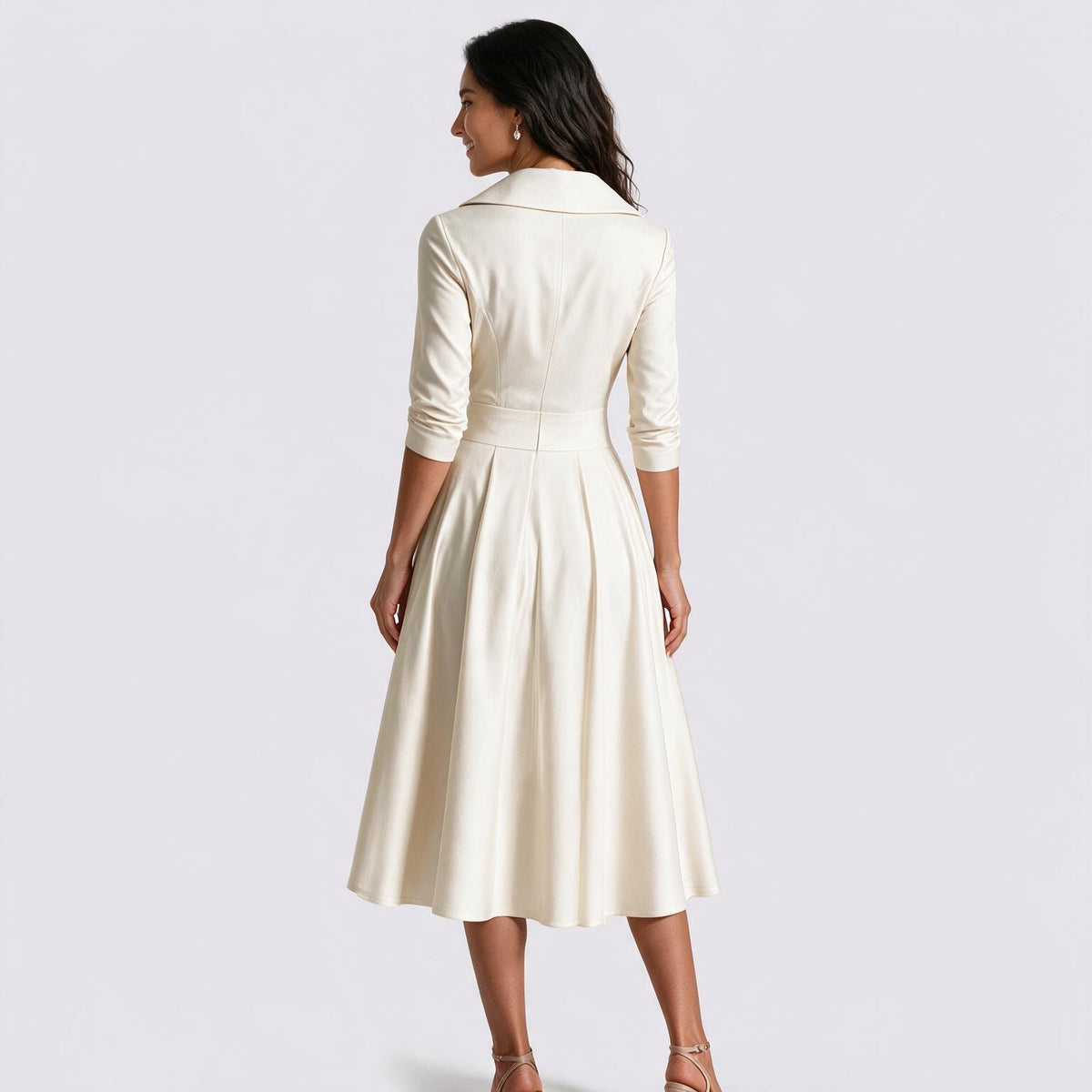 Vestido entallado manga larga color blanco, vista trasera