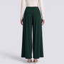 Pantalón palazzo mujer extra ancho con frunces en verde oscuro, vista trasera