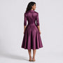 Vestido entallado manga larga color morado, vista trasera