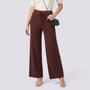 Pantalón Punto Ancho Mujer Cintura Alta - Marrón - Frontal