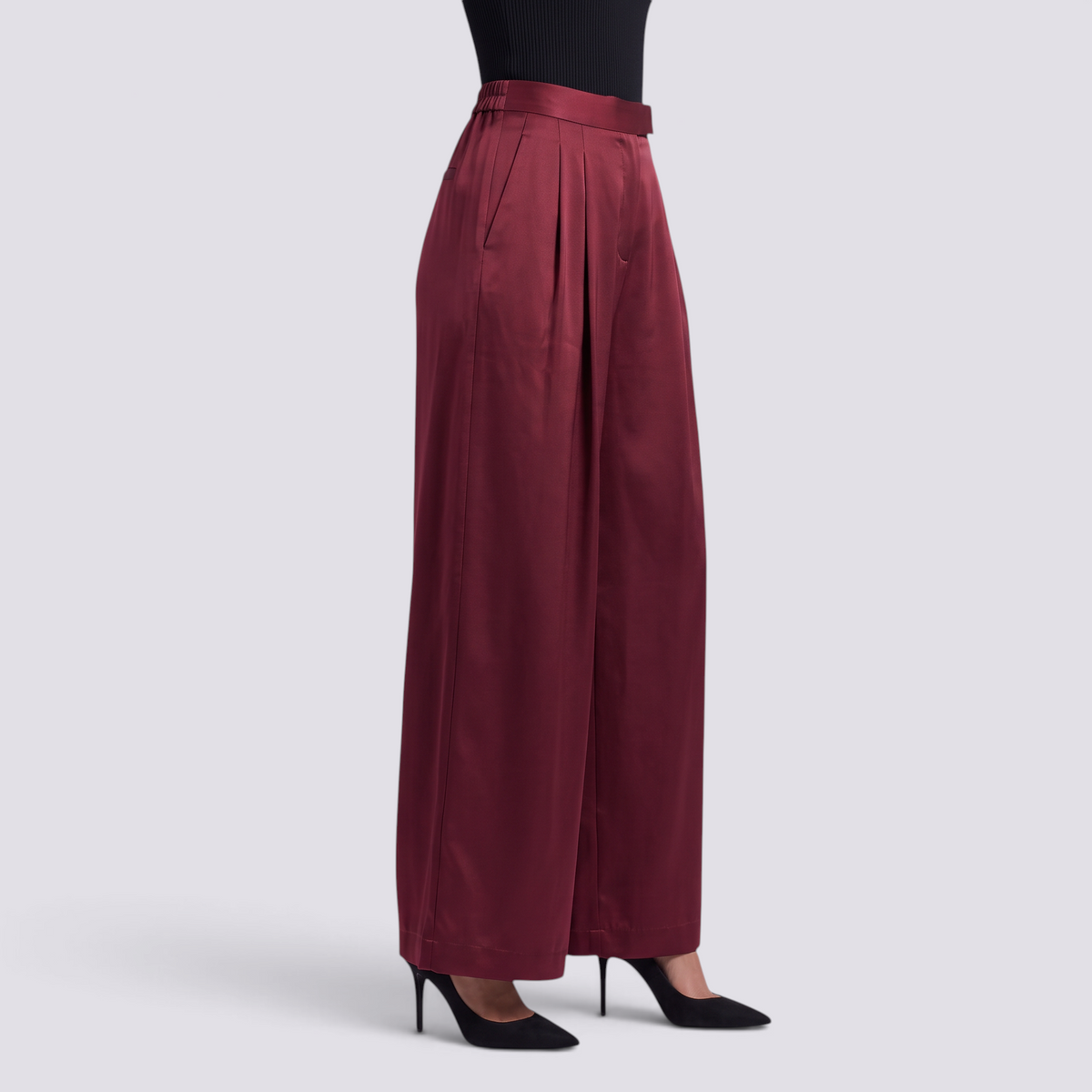 Pantalón Palazzo Plisado Mujer - Rojo - Perfil