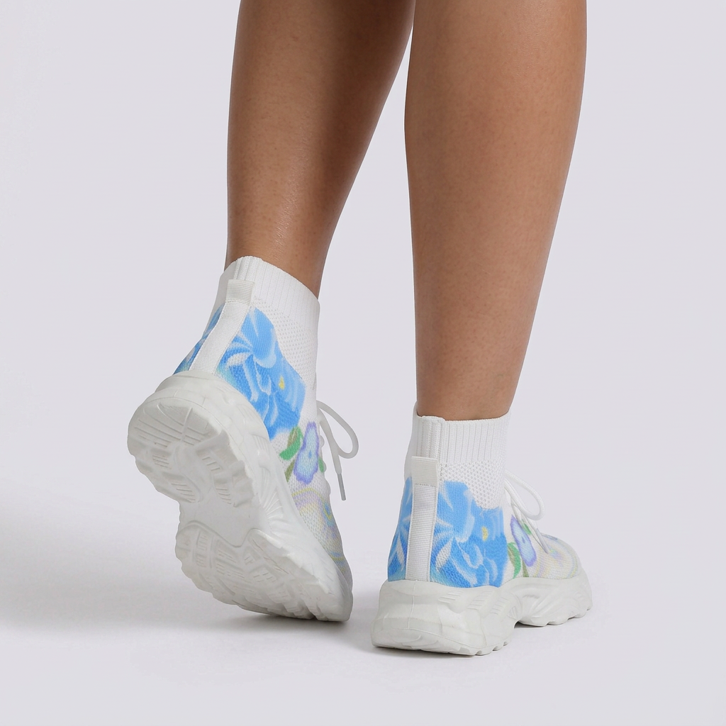 Zapatillas Deportivas Mujer Estampado Floral Flying-Woven - Azul - Vista Trasera