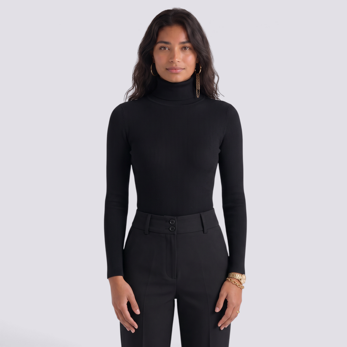 Jersey canale mujer cuello alto - Negro - vista frontal