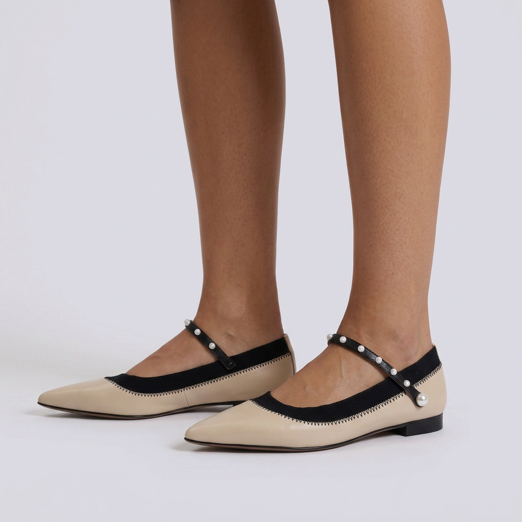 Bailarinas Mujer con Tira de Perlas - Albaricoque - Lateral