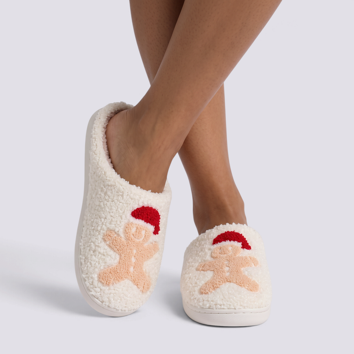 Zapatillas de casa mujer borreguito con motivo de hombre de jengibre, vista frontal