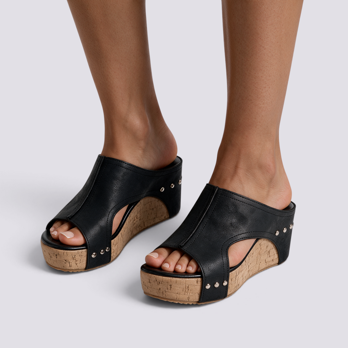 Sandalias de Plataforma Cuña Punta Abierta Mujer - Negro - Vista Frontal