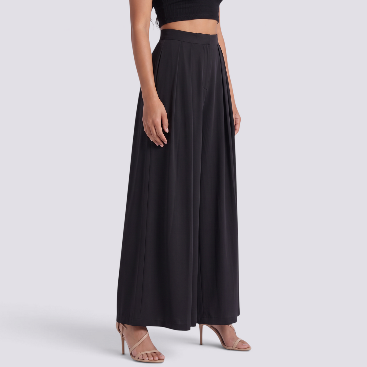 Pantalón Palazzo Mujer Talle Alto - Negro - Lateral