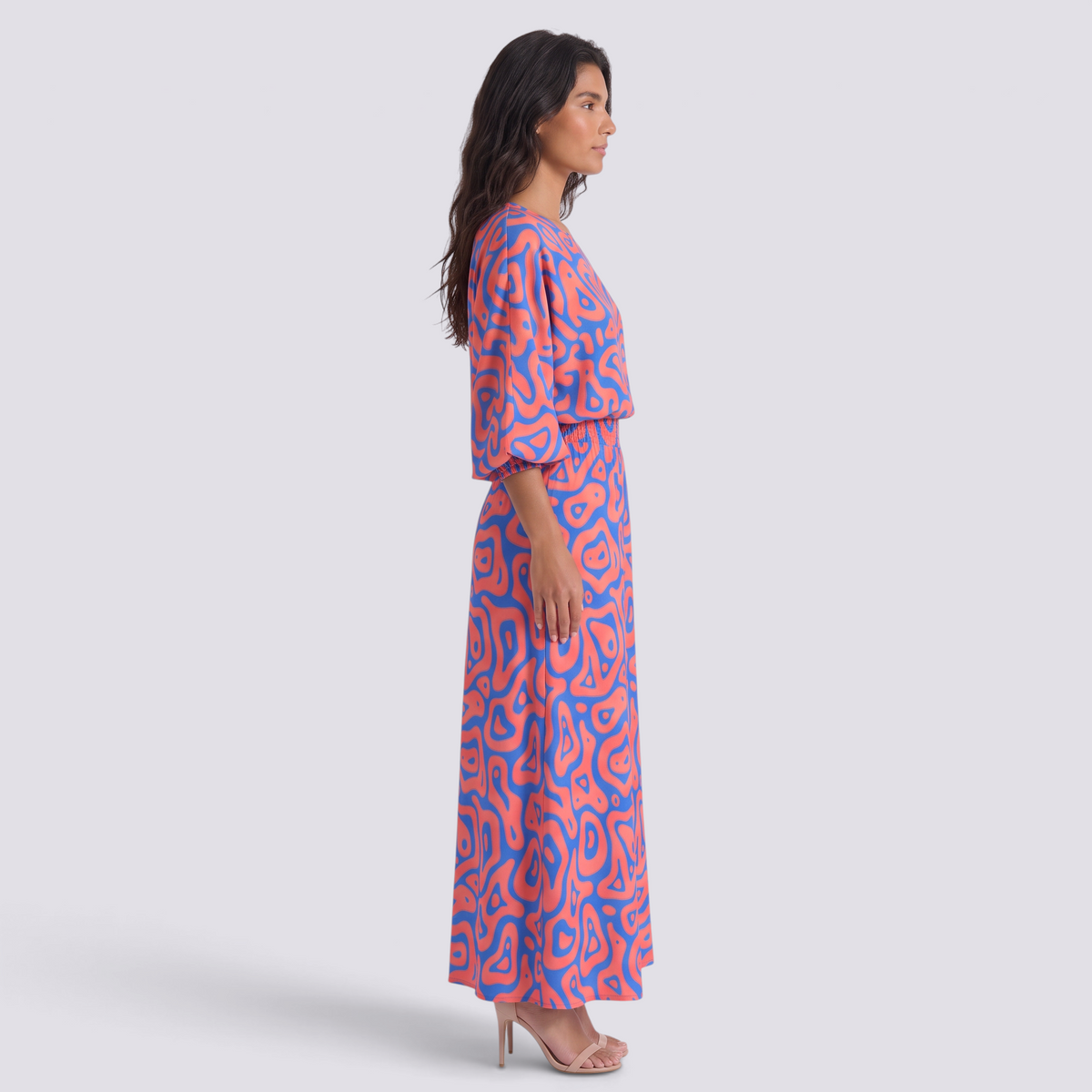 Conjunto Estampado Top y Falda Mujer - Azul y Coral - side