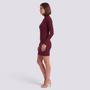 Vestido Mini Canalé Cuello Alto Mujer - Burdeos - Lateral