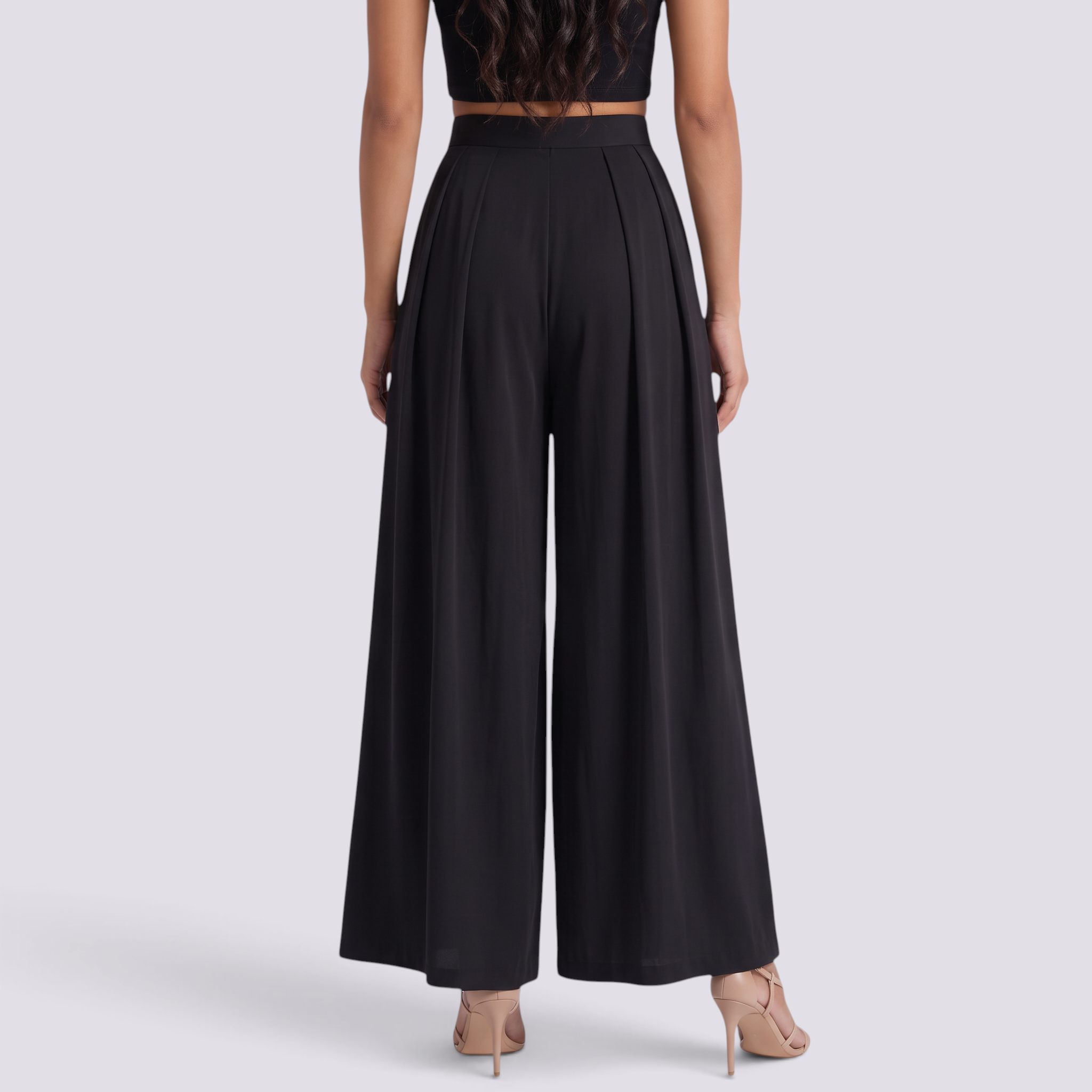 Pantalón Palazzo Mujer Talle Alto - Negro - Espalda