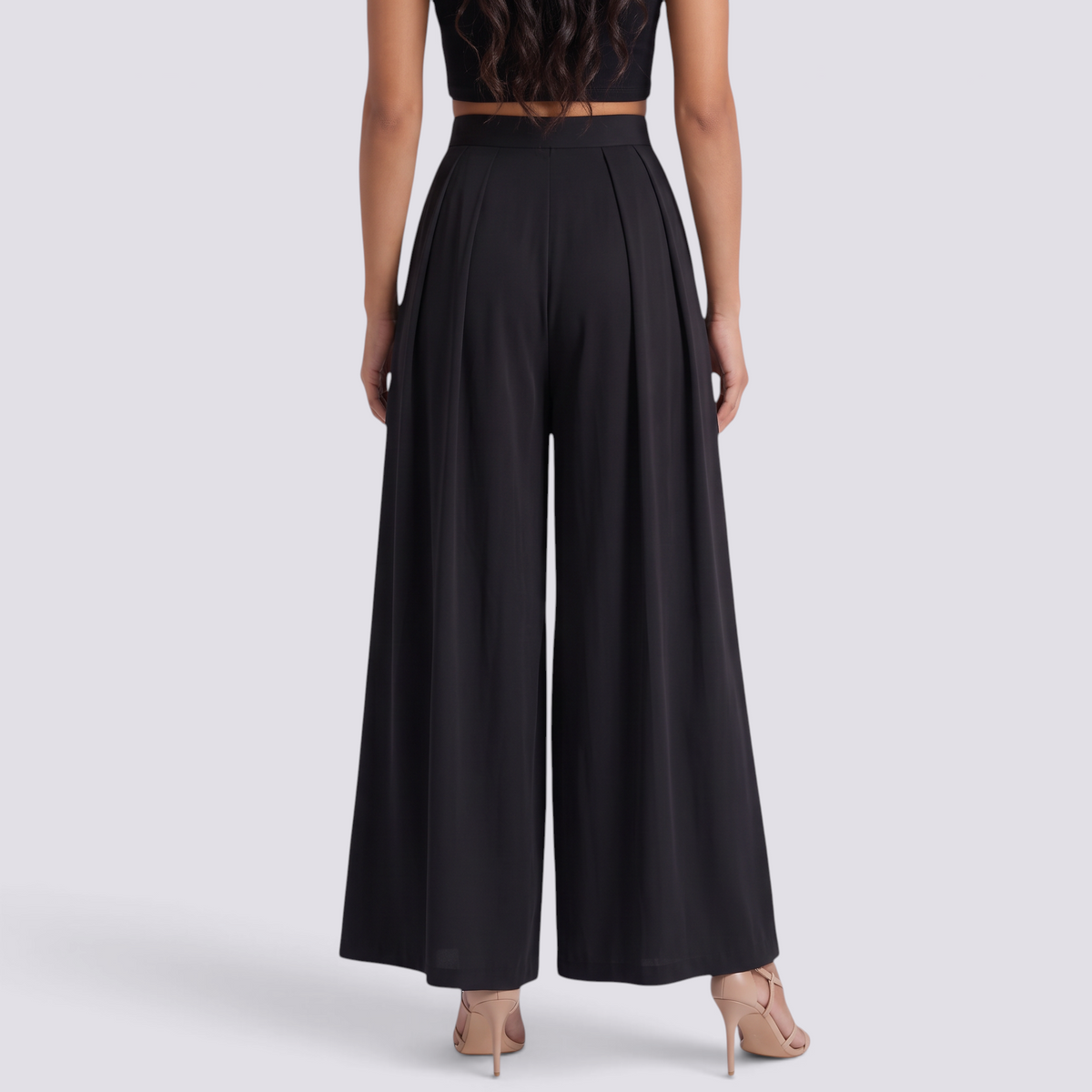 Pantalón Palazzo Mujer Talle Alto - Negro - Espalda