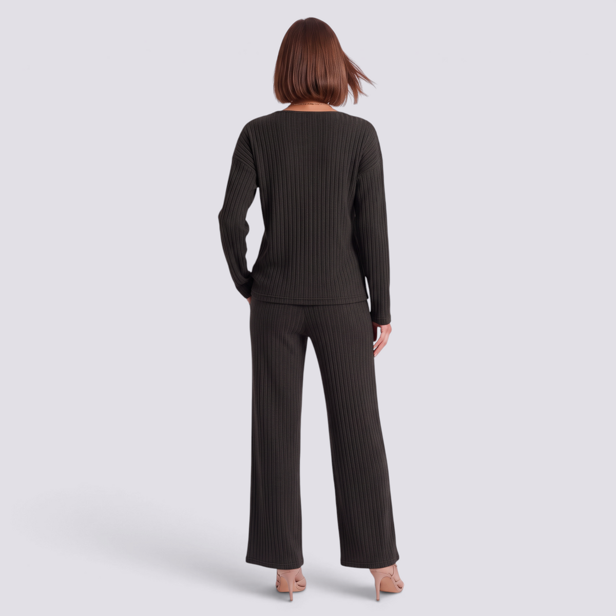 Conjunto Punto Mujer Pantalón Ancho - Negro - Espalda