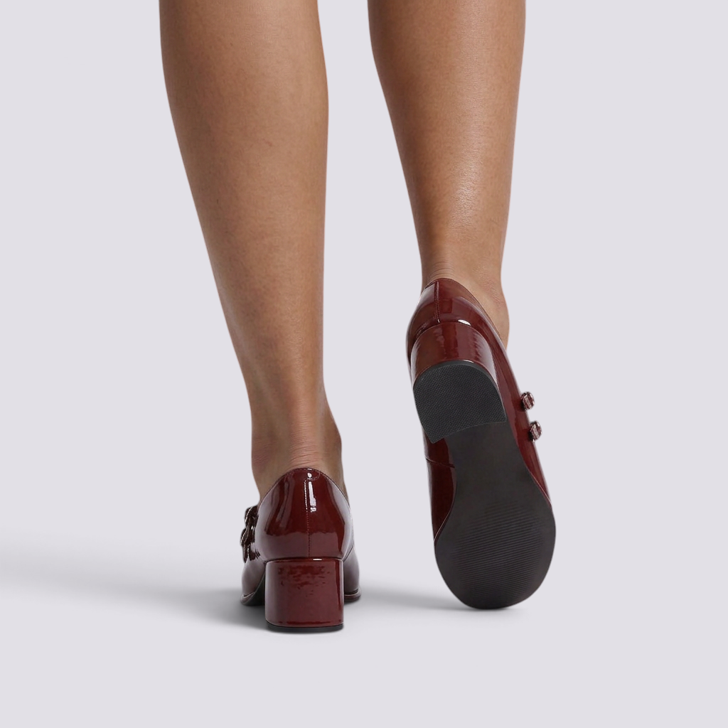 Zapatos Tacón Grueso Mujer Burdeos - vista trasera