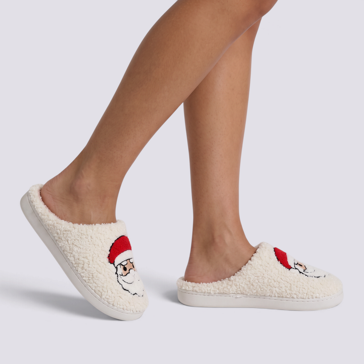 Zapatillas de casa mujer borreguito con motivo de Papá Noel, vista lateral