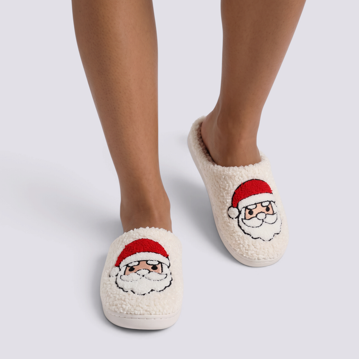 Zapatillas de casa mujer borreguito con motivo de Papá Noel, vista frontal