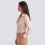 Blusa Satinada Mujer Cuello Drapeado - Champán - Lateral