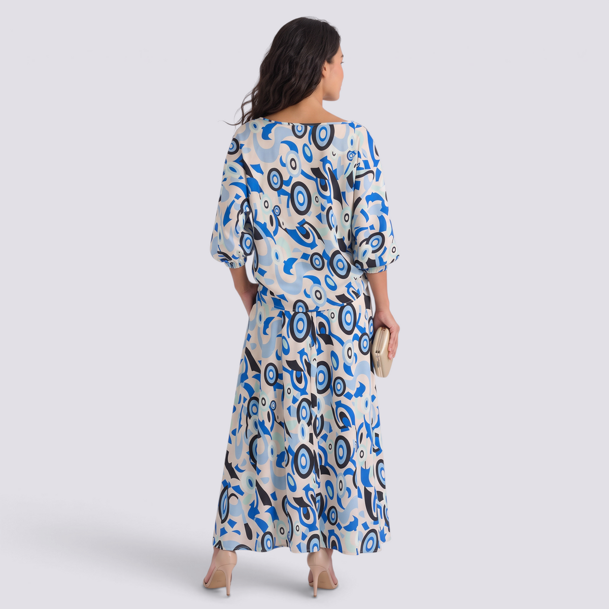 Conjunto Estampado Top y Falda Mujer - Azul y Beige - back