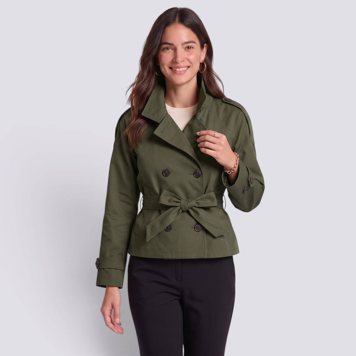 Gabardina Mujer Corta con Cinturón