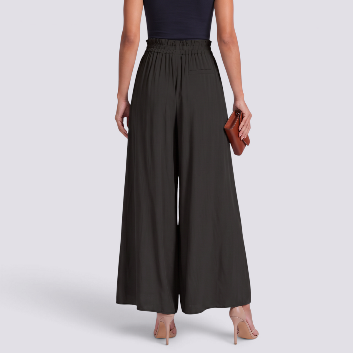 Pantalón Palazzo Mujer Cordón Ajustable - Negro - Vista Trasera
