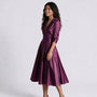 Vestido entallado manga larga color morado, vista lateral