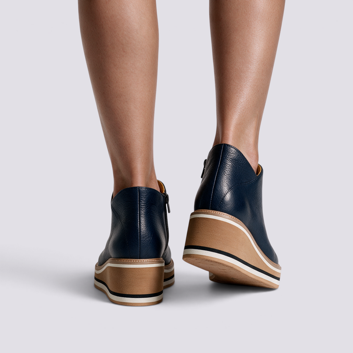 Botines Planos con Cremallera Lateral Mujer - Azul Marino - Vista Trasera