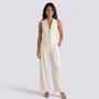 Conjunto Chaleco Sin Mangas Mujer Pantalon Ancho - Offwhite Front