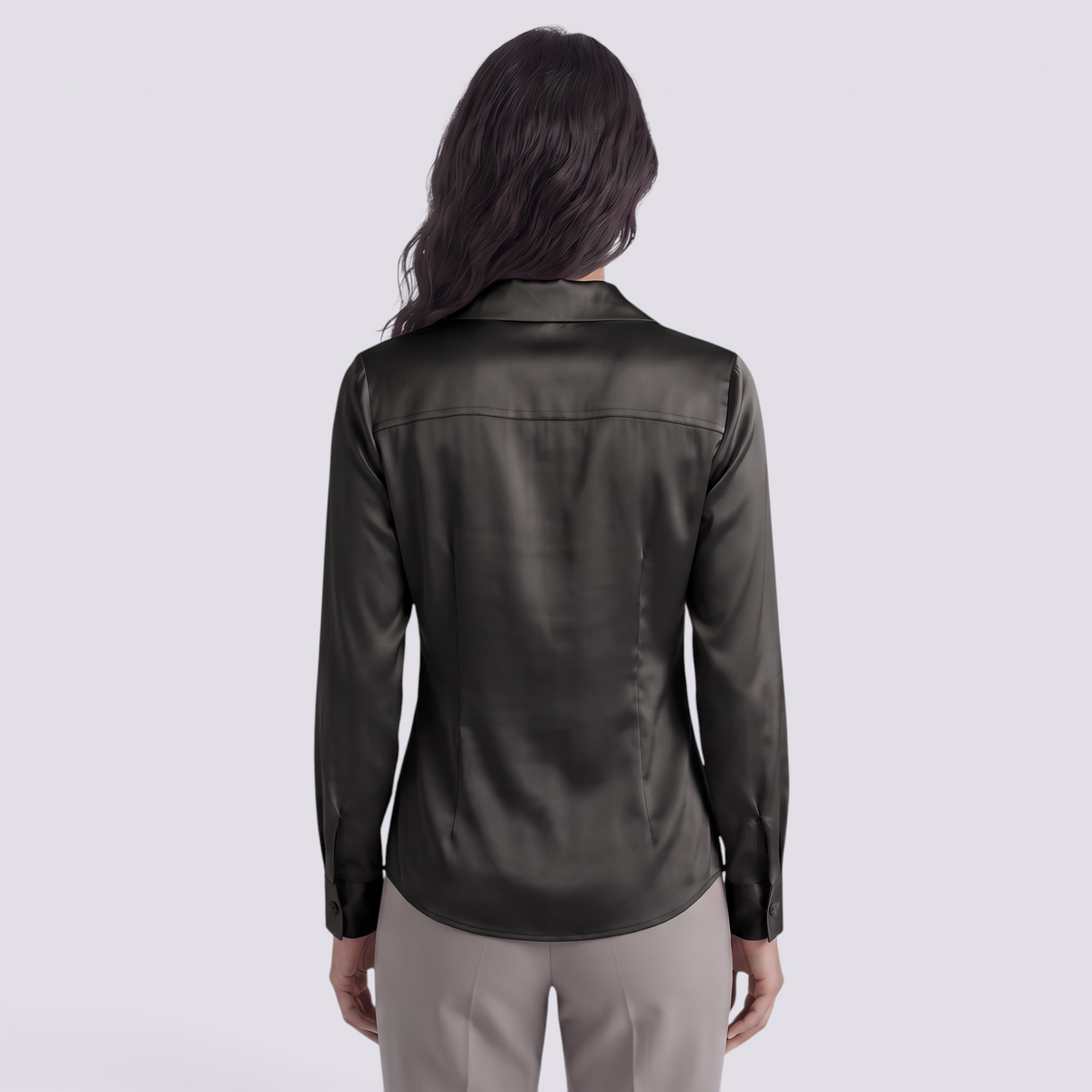 Blusa Satinada Mujer Cuello Drapeado - Negro - Espalda