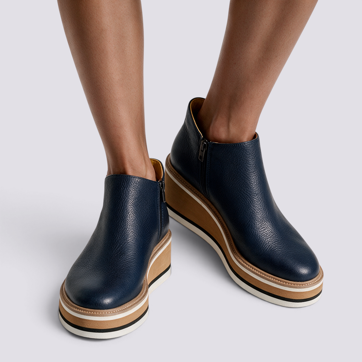 Botines Planos con Cremallera Lateral Mujer - Azul Marino - Vista Frontal