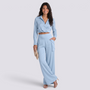 Conjunto Cruzado Mujer Pantalón Palazzo - Azul Cielo Front