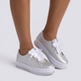 Zapatillas de plataforma de mujer plateadas con cordones de cinta, vista frontal