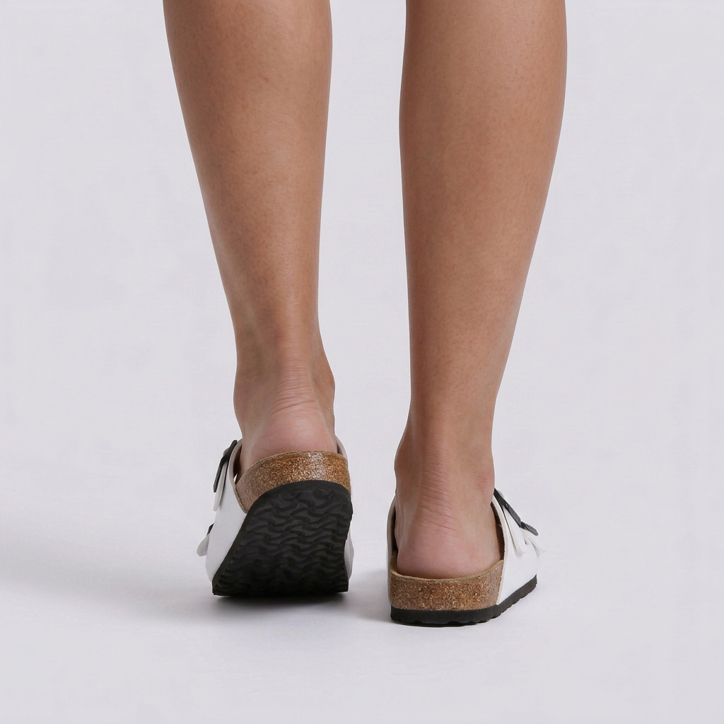 Sandalias planas mujer hebilla doble corcho blanco vista trasera