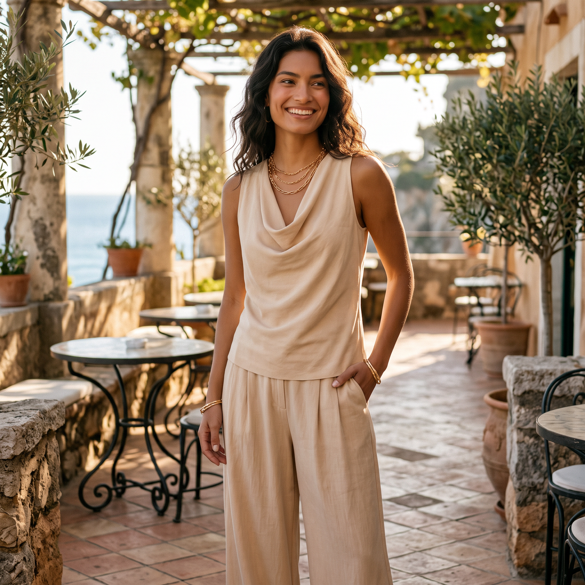 Conjunto Mujer Top Pantalón Ancho Verano Elegante - lifestyle
