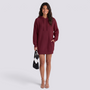 Vestido Punto Capucha Oversize Mujer Manga Larga - Burdeos - Frontal