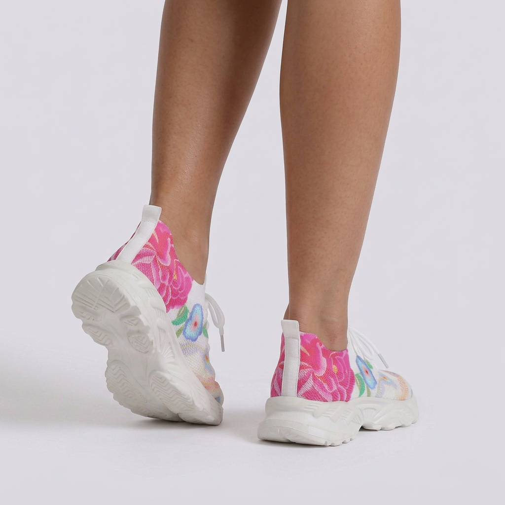 Zapatillas Deportivas Mujer Estampado Floral Flying-Woven - Rosa - Vista Trasera