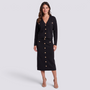 Conjunto mujer cárdigan y falda midi con botones dorados en color Negro, vista frontal