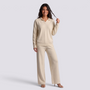 Conjunto Punto Mujer Pantalón Recto - Beige frontal