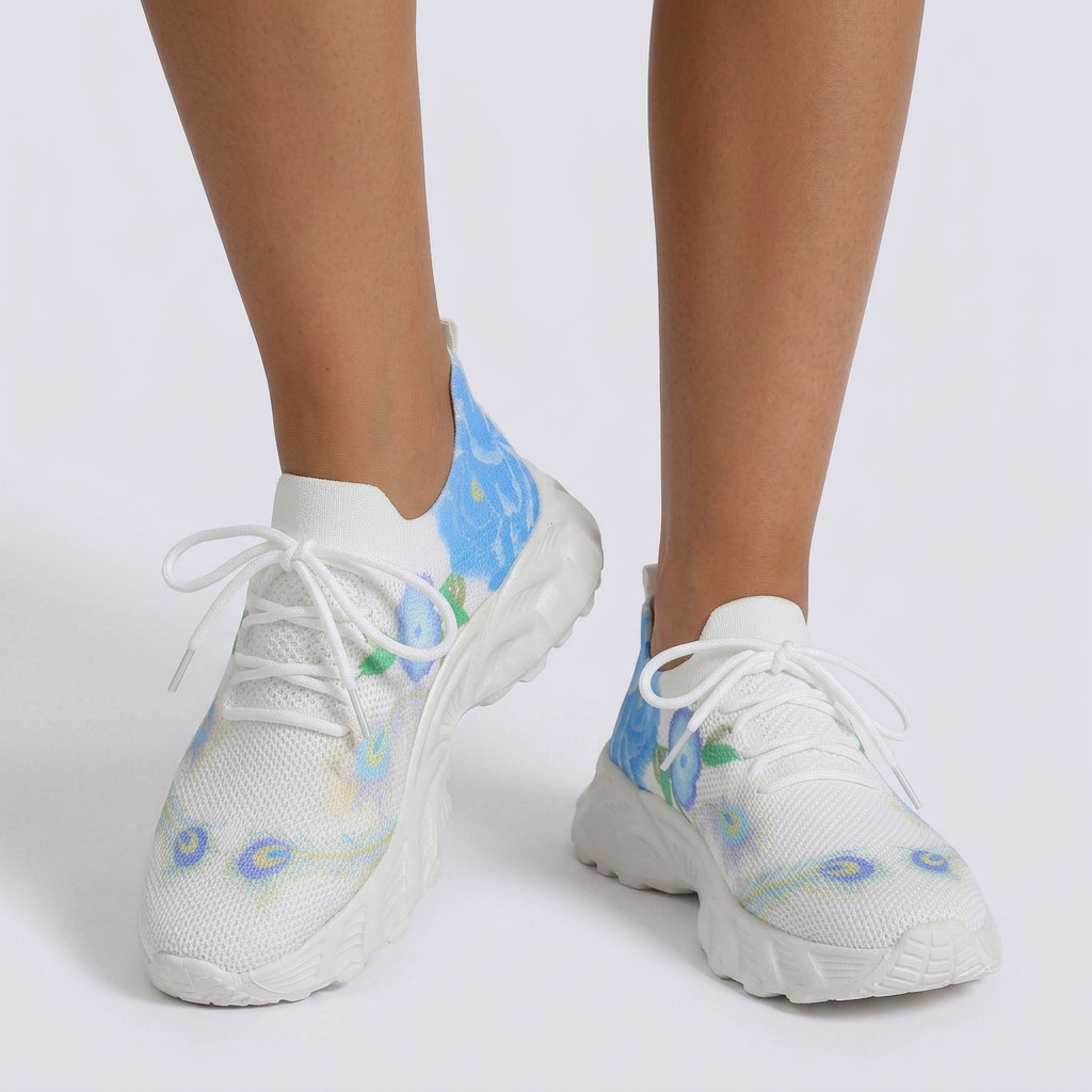 Zapatillas Deportivas Mujer Estampado Floral Flying-Woven - Azul - Vista Frontal
