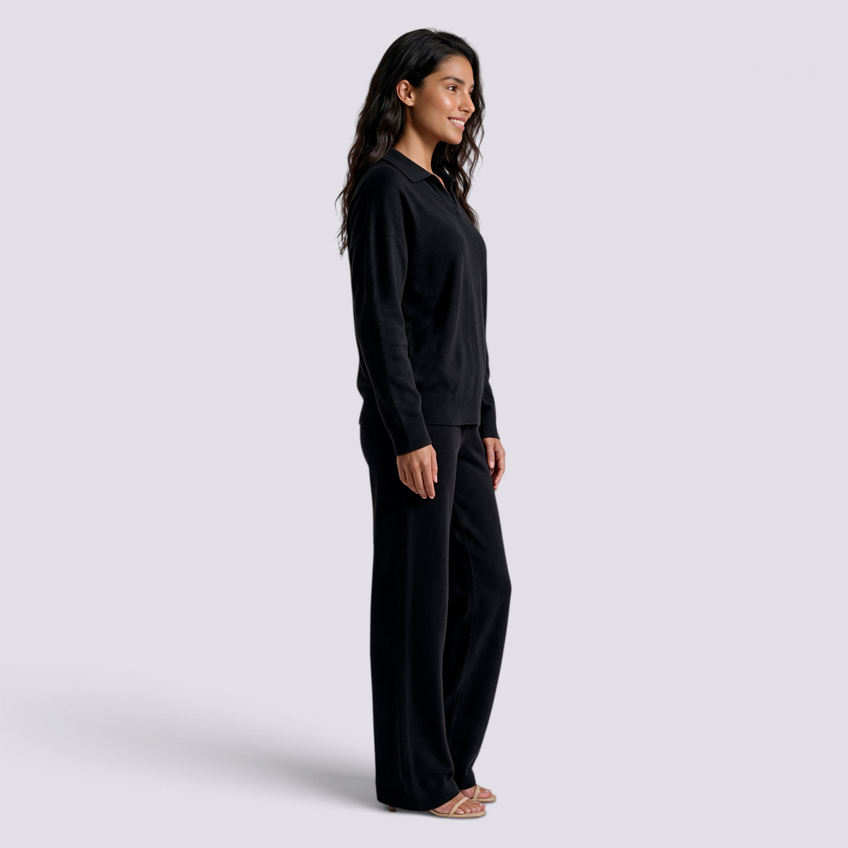 Conjunto Punto Mujer Pantalón Recto - Negro lateral