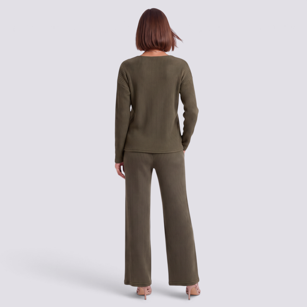 Conjunto Punto Mujer Pantalón Ancho - Verde Militar - Espalda