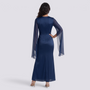 Vestido largo mujer manga acampanada satinado - Azul - vista trasera