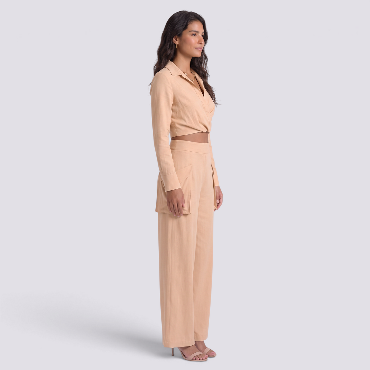 Conjunto Cruzado Mujer Pantalón Palazzo - Naranja Claro Side