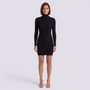 Vestido Mini Canalé Cuello Alto Mujer - Negro - Frontal