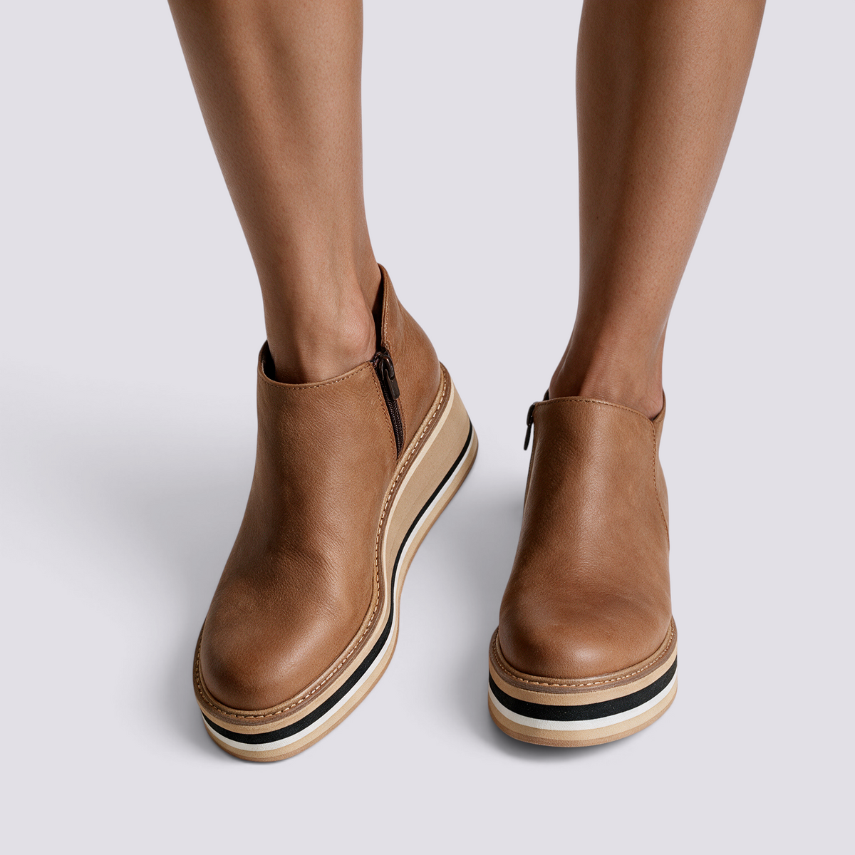 Botines Planos con Cremallera Lateral Mujer - Caqui - Vista Frontal