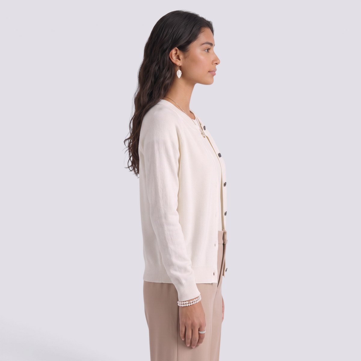 Cárdigan lana mujer cuello redondo - Blanco - vista lateral
